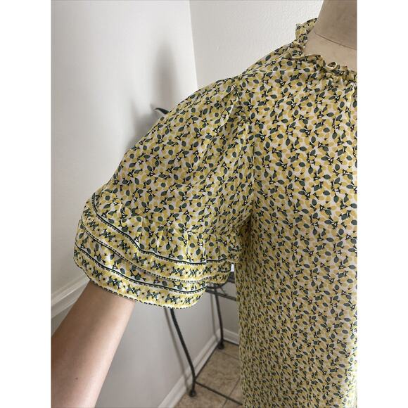 max studio, short sleeve blouse, multicolor, lemon print, large, NWT - Picture 2 of 8